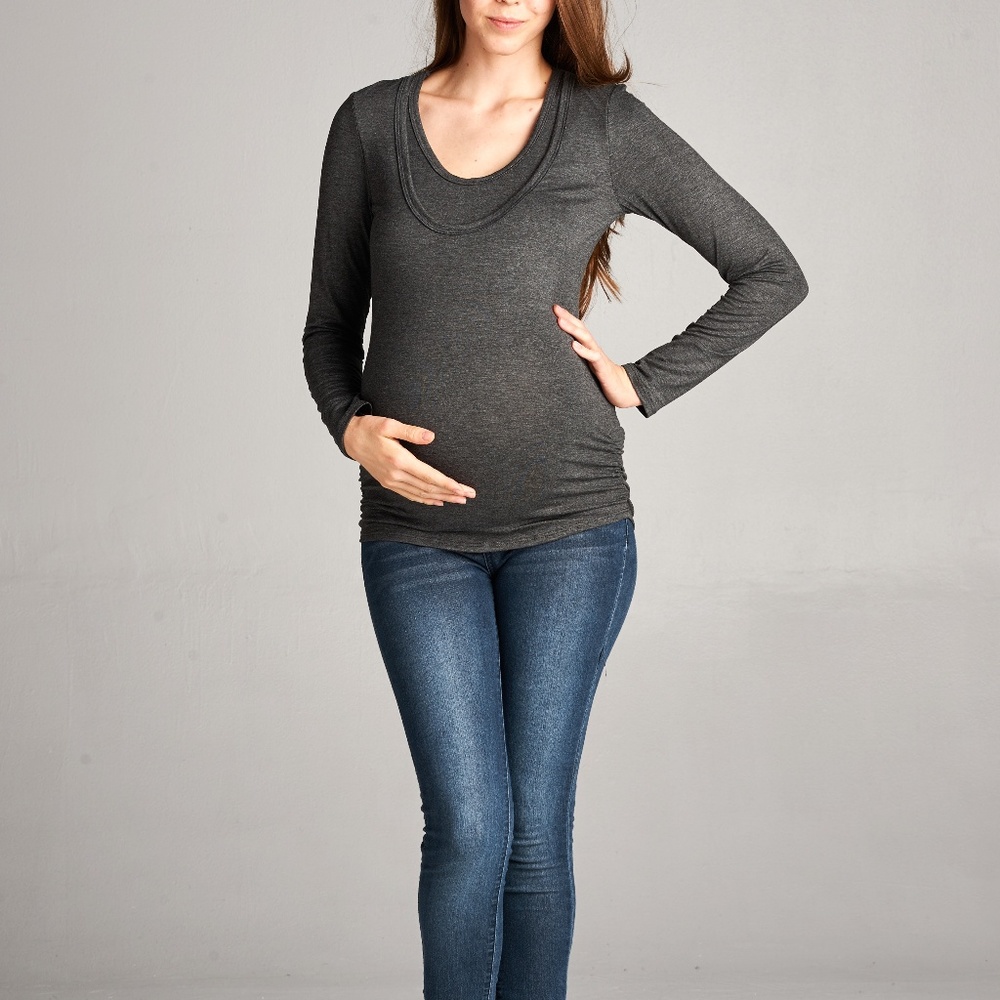 <CMT1321> Charcoal Double Layered Maternity Nursing Top